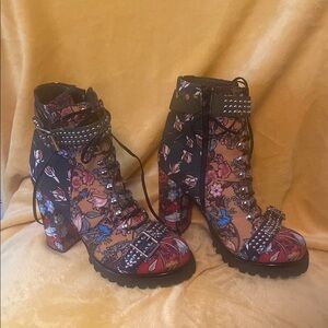 Bold Black and Red Lace Up Boots with Sturdy Soles